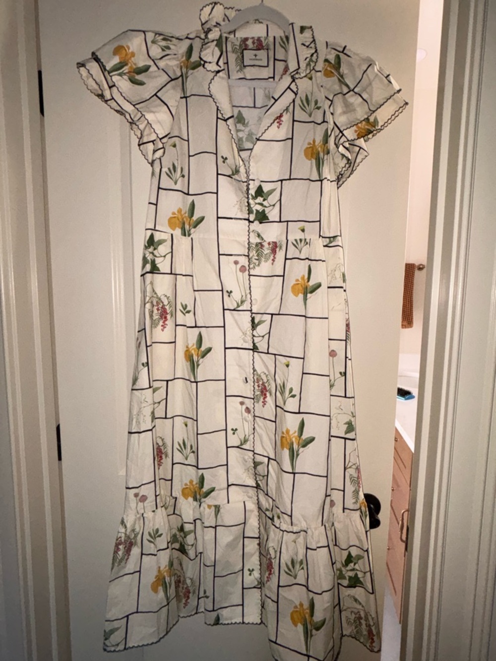Tuckernuck White Grid Maxi Dress with Yellow Floral Print